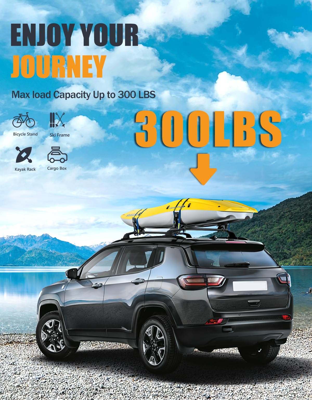 KINGGERI 300lbs Lockable Roof Racks Cross Bars Compatible with Jeep Compass 2018-2026, All Aluminum Heavy Duty Crossbars Rooftop Cargo Basket Luggage Kayak Canoe Snowboard Bike SUV Accessories