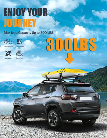 KINGGERI 300lbs Lockable Roof Racks Cross Bars Compatible with Jeep Compass 2018-2026, All Aluminum Heavy Duty Crossbars Rooftop Cargo Basket Luggage Kayak Canoe Snowboard Bike SUV Accessories