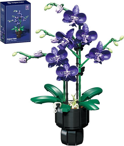Purple Orchid Flower Building Blocks Set – 666 PCS DIY Artificial Flower Kit for Elegant Home Decor Table Display Compatible with Lego Flowers Artistic Gift for Ages 6+