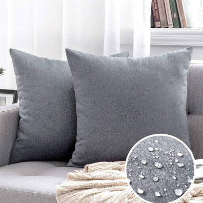 MIULEE Decorative Outdoor Throw Pillow Covers - Waterproof Faux Linen Cushion Cases | 26x26 Inch Dark Grey (Pack of 2)