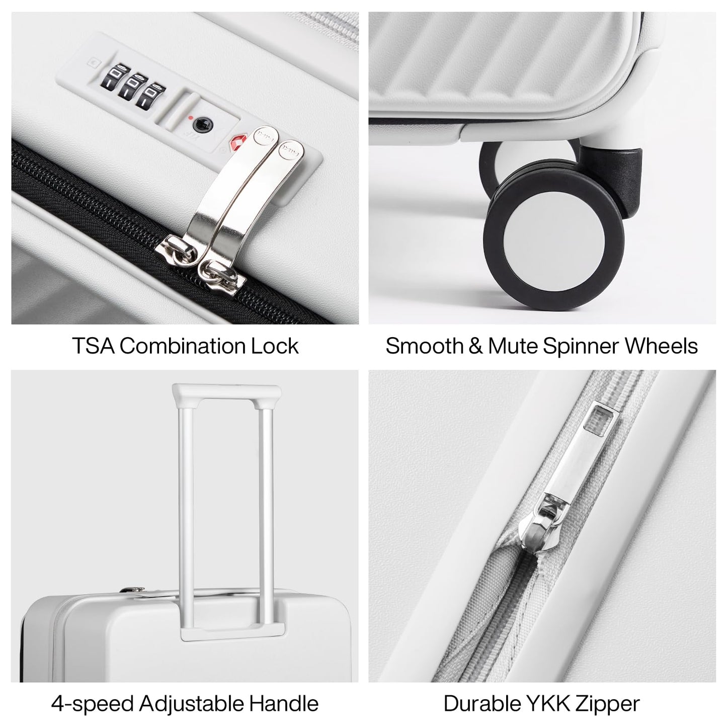 mixi 24 Inch Large Expandable Checked Luggage PC Hard Shell Suitcase Top Opening Rolling Travel Suitcases with Spinner Wheels & TSA Lock, Smoke White