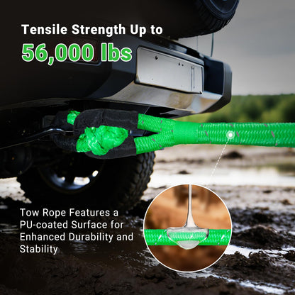 DAJOUJS Kinetic Recovery Tow Rope 7/8" x 30ft Tow Strap 48500lbs Snatch Strap with 2Pcs Soft Shackles 56000lbs Break Strength Heavy Duty Kinetic Towing Rope for Truck ATV UTV Offroad Recovery Rope Kit