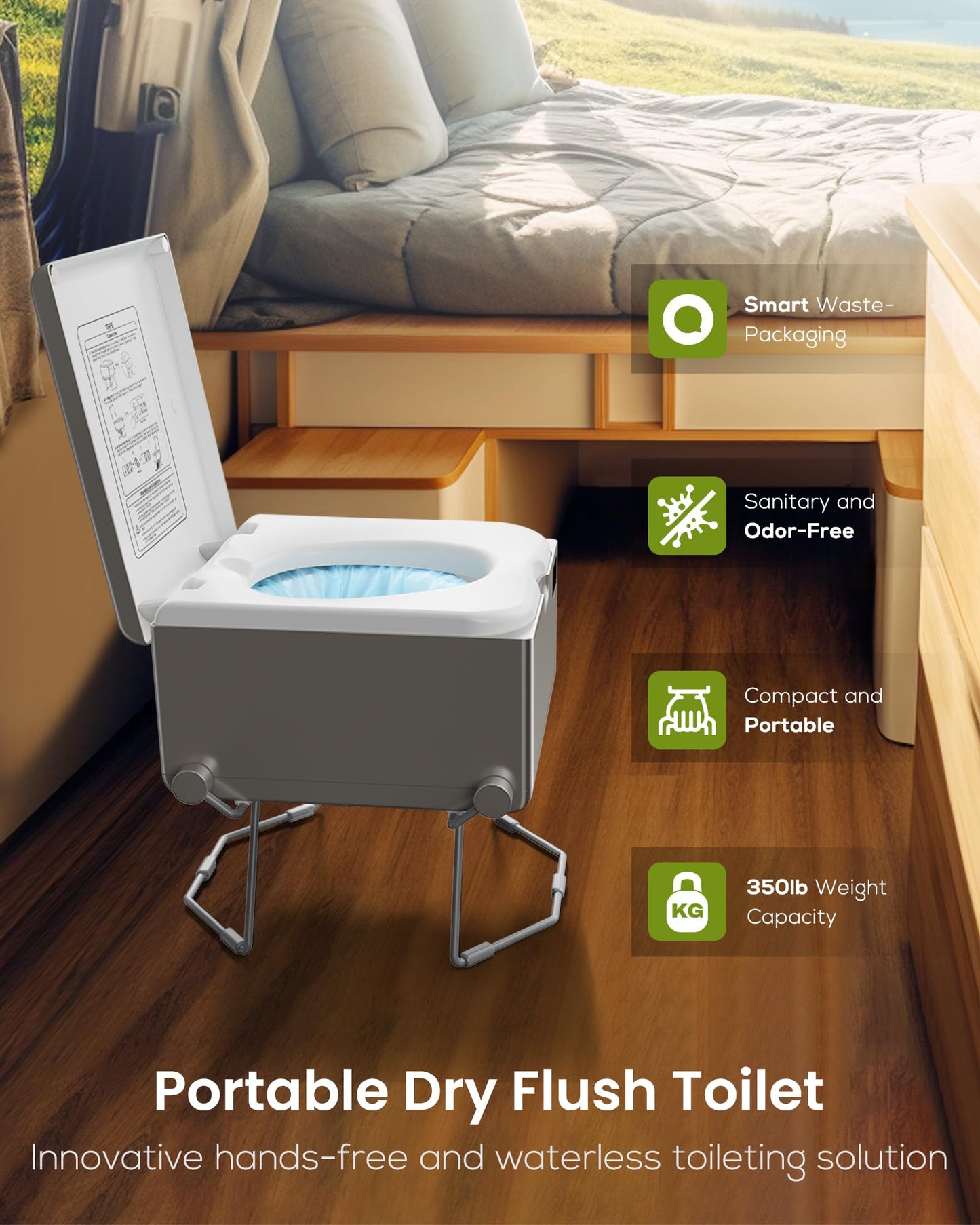Modiwell Dry Flush Toilet – Waterless, Odorless, Self-Contained | Rechargeable Portable Toilet for RVs, Van, Boat, Tiny House, Off-Grid | Easier to Use Than Composting or Incinerator Toilets