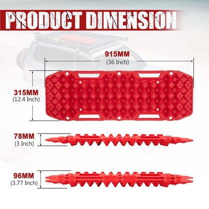 BUNKER INDUST Off-Road Traction Boards Red + 1"×30ft Kinetic Recovery Rope with 2 Soft Shackles Kit