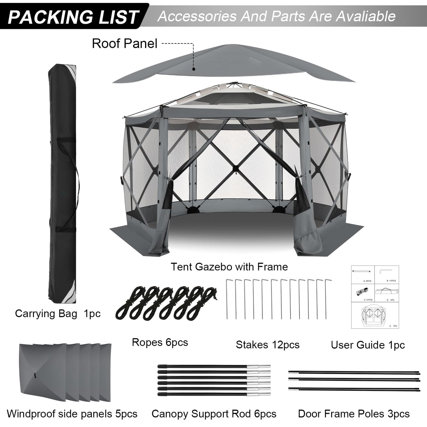 COBIZI 12x12 FT Pop Up Canopy Stargazing Tent, Gazebos On Clearance with Removable Roof, Screened in Gazebo, Screen Tents Portable carpas para Patio for Outdoor Camping,Backyard, Garden,Grey(Pro)