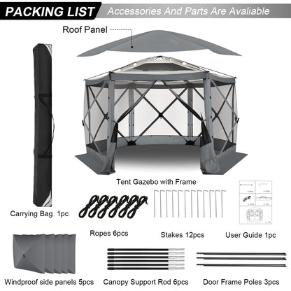 COBIZI 12x12 FT Pop Up Canopy Stargazing Tent, Gazebos On Clearance with Removable Roof, Screened in Gazebo, Screen Tents Portable carpas para Patio for Outdoor Camping,Backyard, Garden,Grey(Pro)