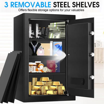 5.2 Cuft Large Home Safes Fire Waterproof, Fireproof Safe Box for Home with Programmable Keypad, Spare Keys and 3 Removable Shelves, Anti-Theft Security Fireproof Document Safe for Money Valuables
