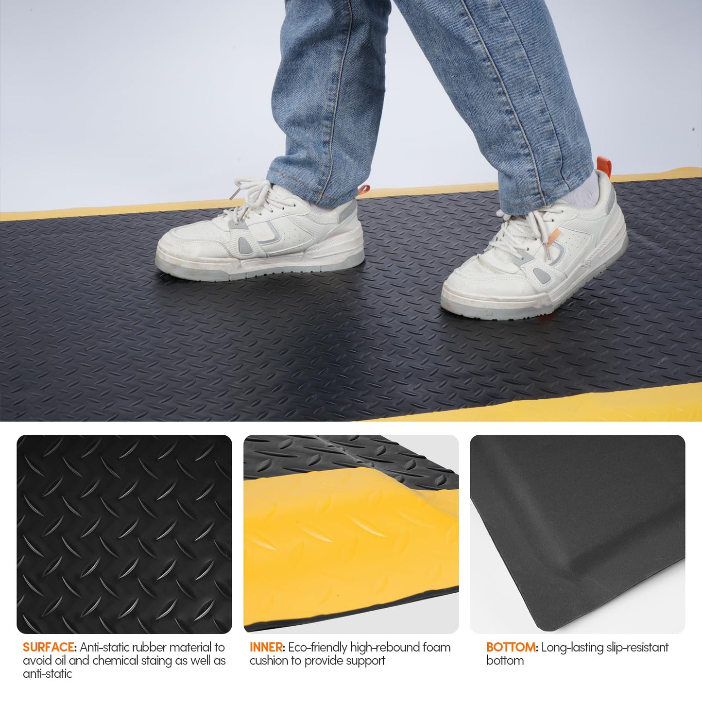 ISXACFF Anti Fatigue Mats Industrial 3' x 7' 15/16" Thick Ergonomic Standing Mat Commercial Kitchen Mat Heavy Duty Diamond Plate Shop Floor Mat Helps Relieve Back and Leg Soreness