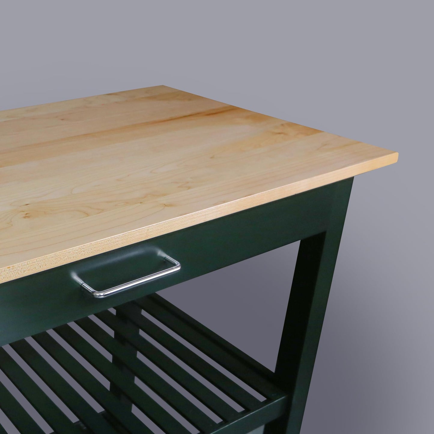 Kitchen Island with Solid Wood Top, Natural/Hunter Green