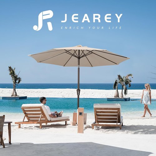 JEAREY 9FT Outdoor Patio Umbrella - UV Protection & Waterproof with Push Button Tilt | Cream Beige