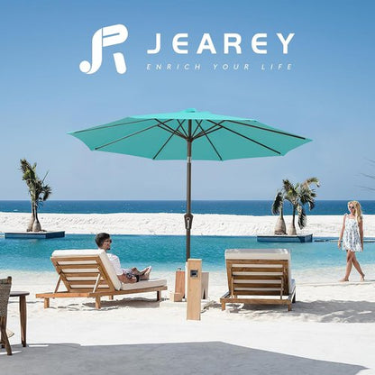 JEAREY 9FT Outdoor Patio Umbrella - Push Button Tilt & Crank | UV Protection & Waterproof (Peacock Blue)