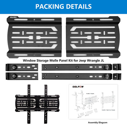 Rear Window Storage Molle Panel Kit for Jeep Wrangler JL 2018-2024 - Cargo Bracket Mounting Plate Kit with Recovery Traction Boards and Shovel Mount