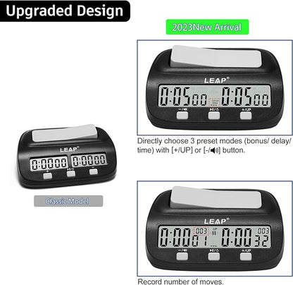 LEAP Chess Clock Digital Chess Timer Professional Chess Clock Timer with Time Bonus and Delay Features Great for Chess I-Go Upgraded Model