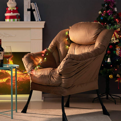 HollyHOME Lazy Chair with Armrest and Side Pocket, Comfy Accent Lounge Chair,Leisure Sofa Armchair for Living Room, Bedroom, Dorm, or Small Spaces, Oversized Reading Sofa Chair,Velvet Taupe Brown
