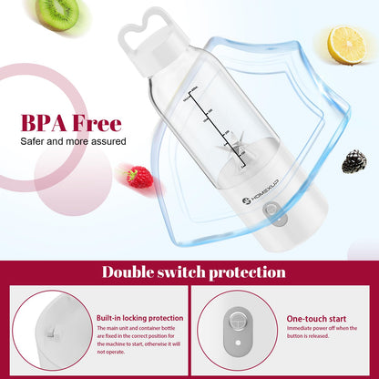 Portable Personal Blender 17 OZ/500 ML Juicer, 175W Personal Size Blender, Ideal for Smoothies, Ice Blending, Juicing, and Food Processing, Compact, Convenient, and Versatile (Pink)