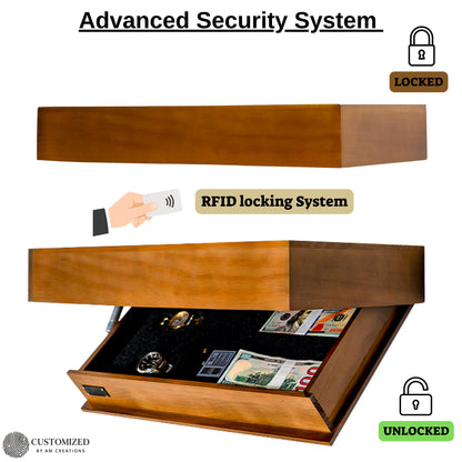 Concealment Shelf with RFID Lock - Concealed Gun Floating Shelf with Hidden Storage Compartment, Wooden Shelves for Wall Mount Display with Secret Drawer, Weapon Hiding Furniture Safe by AM Creations