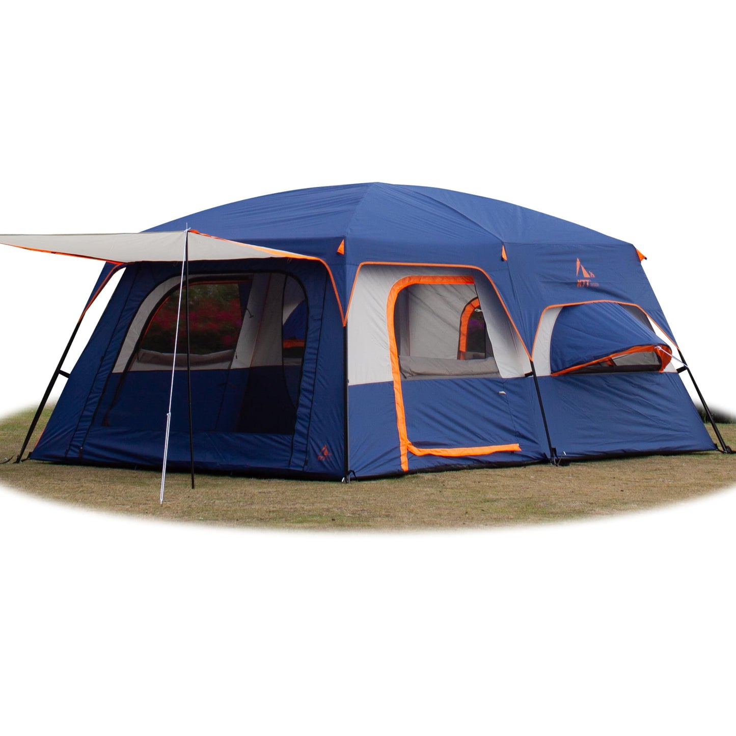 KTT Extra Large Tent 12 Person,Family Cabin Tents,2 Bay-Windows,2 Rooms and 3 Doors 3 Windows with Mesh,Waterproof,Straight Wall,Double Layer,Big Tent for Outdoor,Picnic,Camping(Dark Blue)