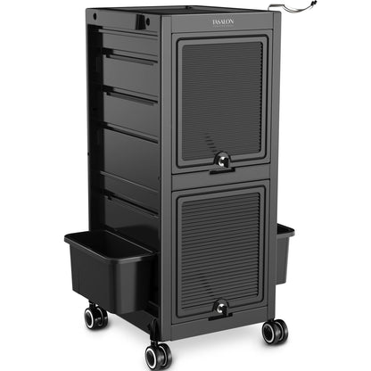 TASALON Lockable Salon Trolley Cart with Wheels and 6 Drawers & 2 Bucket, Versatile Salon Cart for Hair Stylist, Salon Rolling Cart for Extra Storage, Multi-use Cart for Salon, Tattoo, Barber