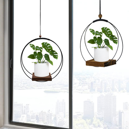 hismocal 2 Pack Hanging Planter for Indoor Plants, Black Plant Hanger with Sturdy Wood Base, Modern Boho Macrame Hanger, Wall Ceiling Window Planter (Plants/Pots Not Included)