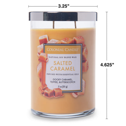 Colonial Candle Salted Caramel Scented Jar Candle, Classic Cylinders Collection, 2 Wick, Yellow, 11 oz - Up to 80 Hours Burn