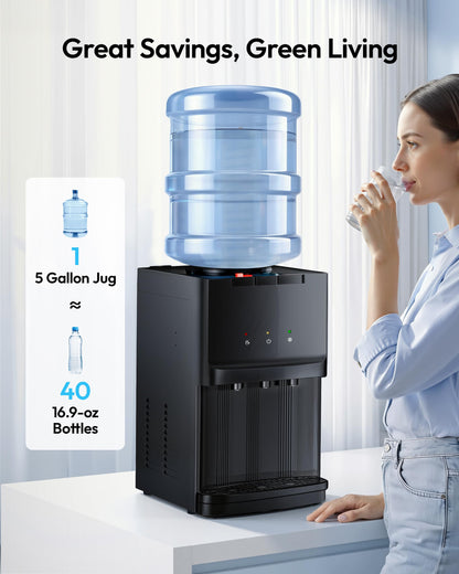 Euhomy Top Load Water Dispenser for 3 or 5 Gallon Bottles, Countertop Water Cooler with 3 Temperatures, Hot & Cold Water with Child Safety Lock, for Home, Office, Kitchen
