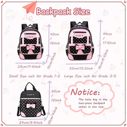 VIDOSCLA School Bags for Girls,2Pcs Bowknot Students Backpack,Elementary Princess Bookbag Sets for School