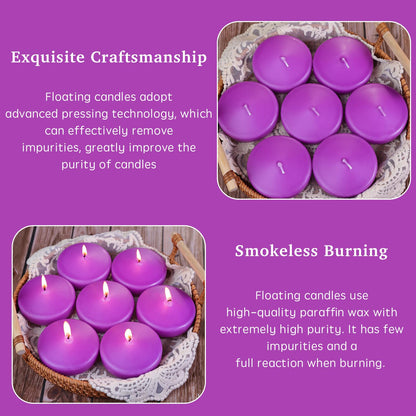 3 inch Purple Floating Candles 8-9 Hours Floating Candle for Centerpieces 30 Packs Unscented Floating Candles 3” Water Candles for Cylinder Vases, Pool, Wedding