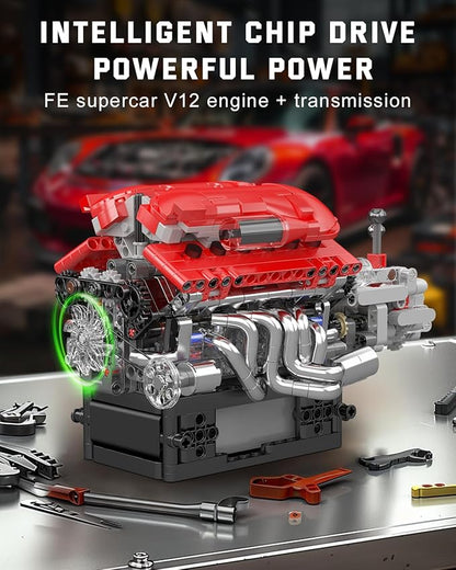 Mould King 10226 Engine Model Kit That Runs- Build Your Own STEM V12 Model Engine with Transmission 12-Cylinder Supercar Engine kit Building Engineering Toys for Adults Collections (863+PCS)