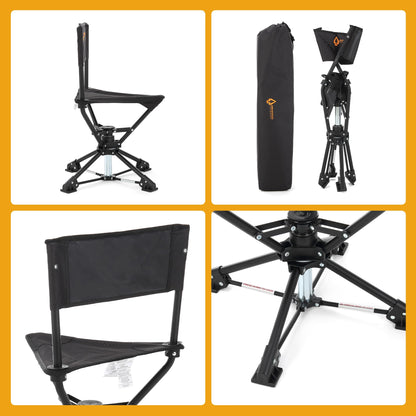 ARROWHEAD OUTDOOR 2-Pack 360° Degree Swivel Hunting Chair Stool Seat, Perfect for Blinds, No Sink Feet, Carrying Case, Fishing, 600D Canvas