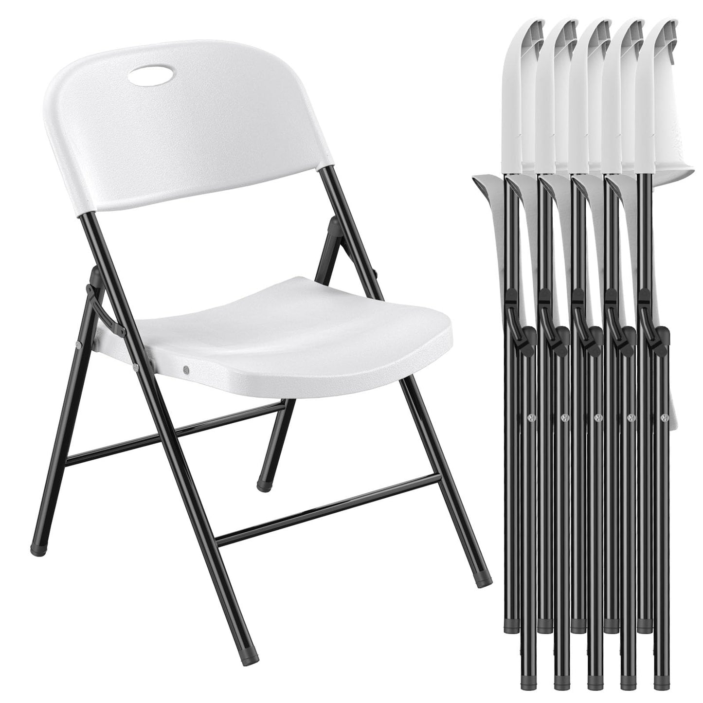Nazhura 350 Weight Limit Heavy Duty Plastic Folding Chair with Reinfoced Steel Frame for Indoor and Outdoor, Wedding, Party, Restaurant, Meeting Room, Patio and Garden (6, White)
