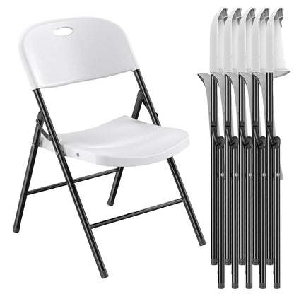 Nazhura 350 Weight Limit Heavy Duty Plastic Folding Chair with Reinfoced Steel Frame for Indoor and Outdoor, Wedding, Party, Restaurant, Meeting Room, Patio and Garden (6, White)