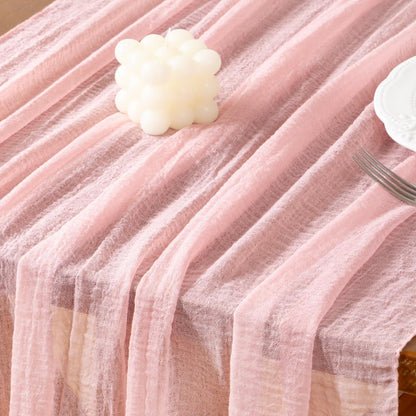 Socomi Pink Gauze Table Runner - 120 Inch Rustic Boho Cheesecloth for Weddings & Events
