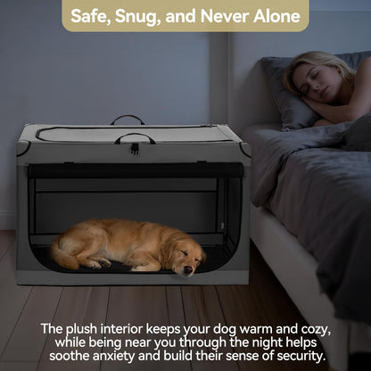PETSFIT Portable Dog Crate for Medium Large Dogs, – 36" Soft Dog Travel Crates with Lockable Zippers & Thicken Mat, Adjustable Patented Spiral Steel Frame, Collapsible Kennel for Indoor & Outdoor