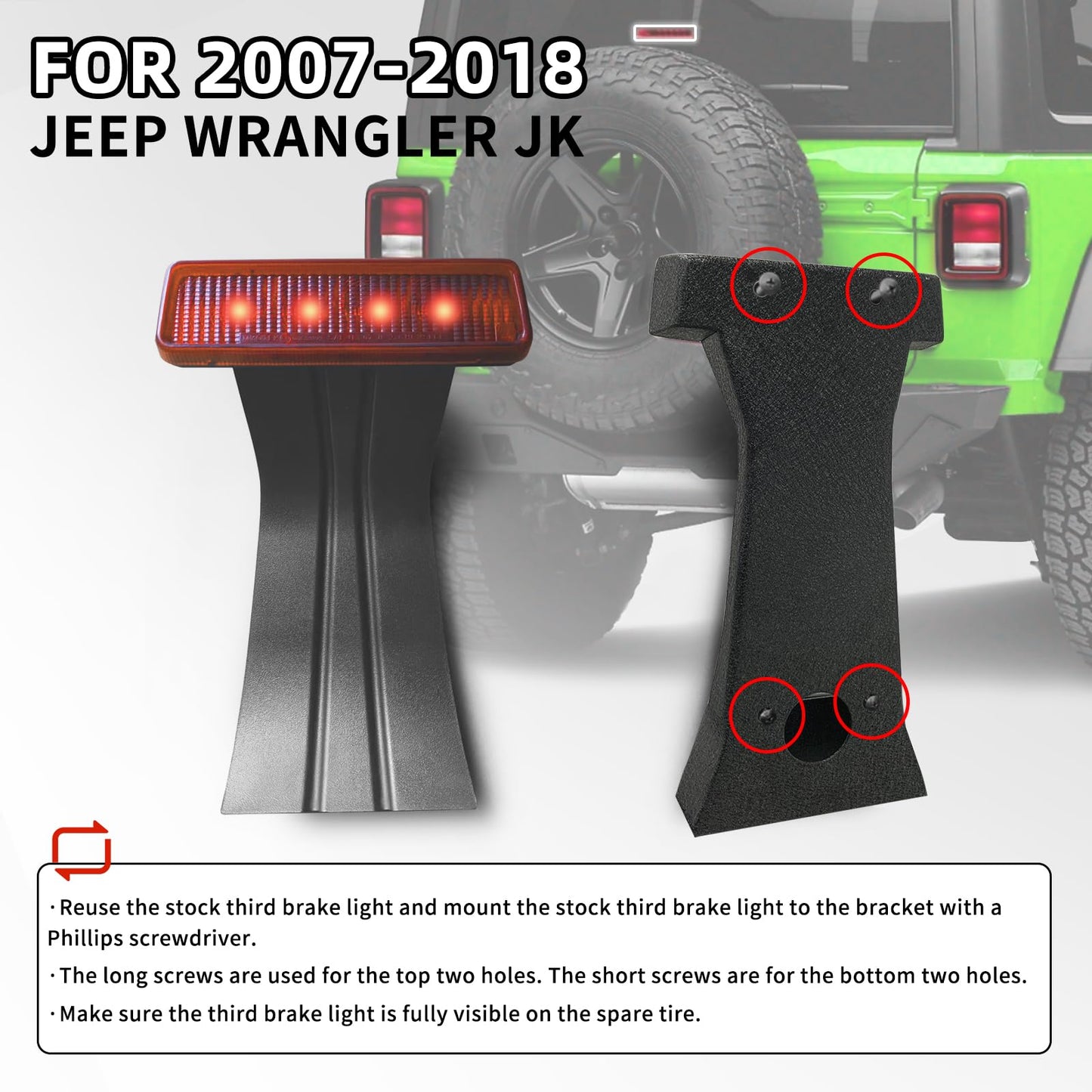 XOOKUN Spare Tire Bracket Fits 2007-2018 Jeep Wrangler JK with OEM Brake Light Mounting Bracket|Brake Light Not Included