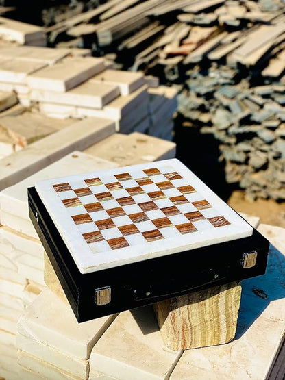 Marble Chess Set Handmade Onyx Full Chess Game Set.Comes in Rexine Box Packaging. Perfect for Gifting (White Multigreen)