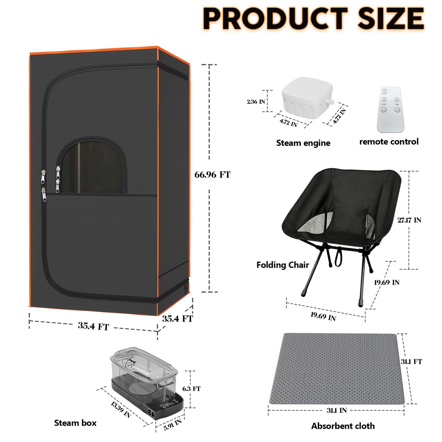 Lamorland Portable Sauna Tent, 1500W Steam Sauna Box with Steamer & Remote, Personal Home Sauna for Indoor & Outdoor Use, Foldable with Chair, 9-Level Steam Room