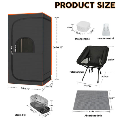 Lamorland Portable Sauna Tent, 1500W Steam Sauna Box with Steamer & Remote, Personal Home Sauna for Indoor & Outdoor Use, Foldable with Chair, 9-Level Steam Room