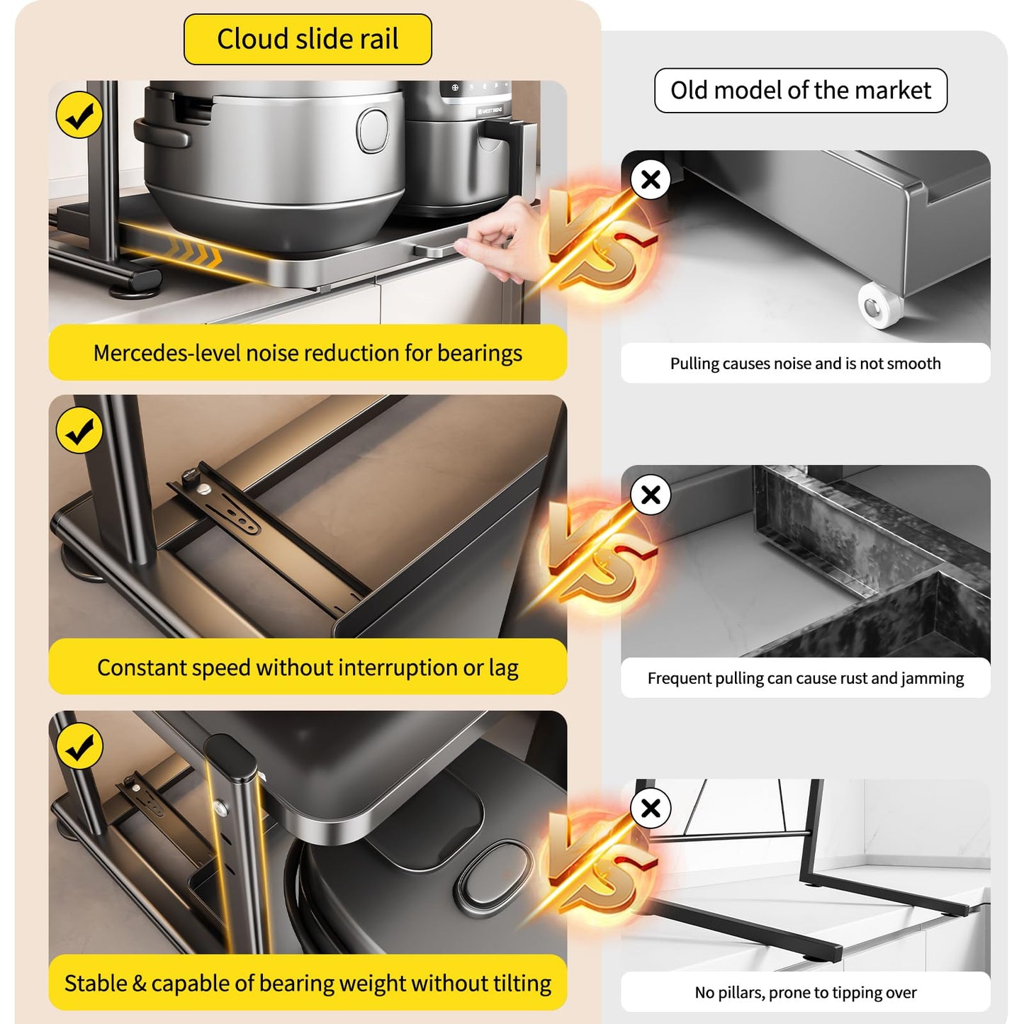 PureBox Adjustable Height Microwave Stand, Heavy Duty Metal Kitchen Appliance Shelf with Slide Out Storage for Air Fryer, Coffee Maker & Small Appliances