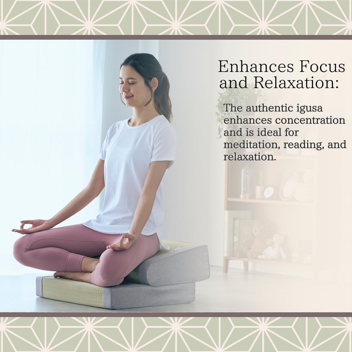 BJDesign Foldable Igusa Tatami Floor Chair - Zen Meditation Cushion and Seat, Dual-Purpose, Eco-Friendly, Handmade with Natural Materials, Easy to Store - Versatile Seating for Adults and Kids