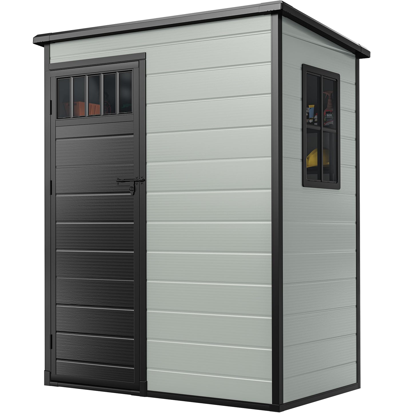 DWVO Outdoor Storage Shed 5x3FT with Fence-Style and Side Windows, Floor & Lockable Doors, Plastic Storage Shed, Storage Shed for Backyard and Garden
