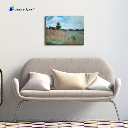 Wieco Art Framed Wall Art The Poppy Field Near Argenteuil Canvas Prints of Claude Monet Floral Oil Paintings Classic Flowers Landscape Pictures Artwork for Bedroom Home Decorations