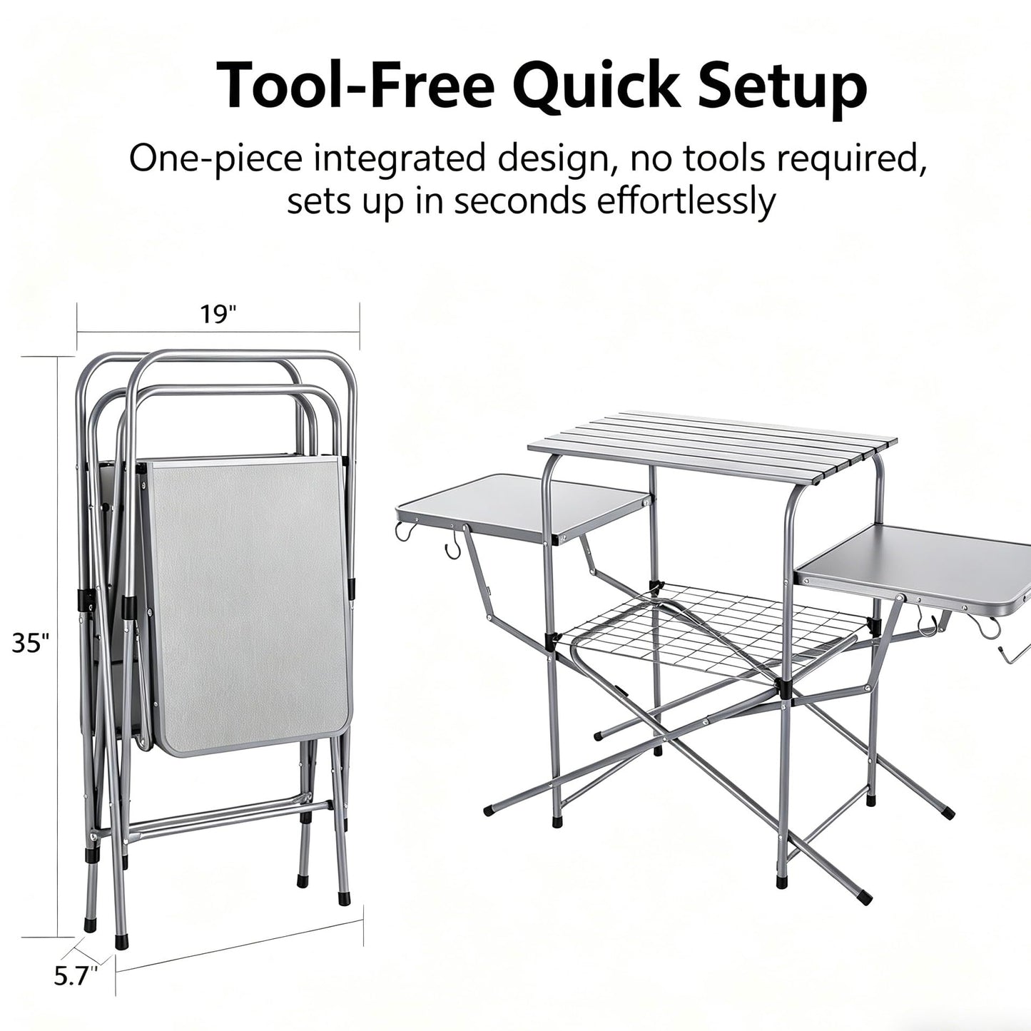 ASMOKE Foldable Grilling Table – Premium & Lightweight Aluminum Cooking Table for Camping, Outdoor BBQ Party and RV Touring - 88lbs Capacity, Comes with Carrying Bag