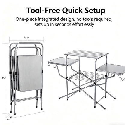 ASMOKE Foldable Grilling Table – Premium & Lightweight Aluminum Cooking Table for Camping, Outdoor BBQ Party and RV Touring - 88lbs Capacity, Comes with Carrying Bag