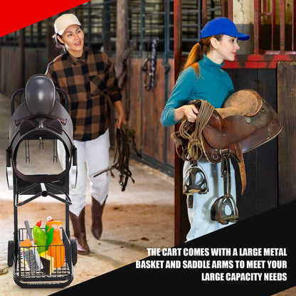 DaisyInner Rolling Saddle Cart with Wheel, Heavy Duty Saddle Rack Dolly Horse Equipment Cart Foldable Horse Tack for Storage Moving Organize Transport Supplies(Removable Rack)