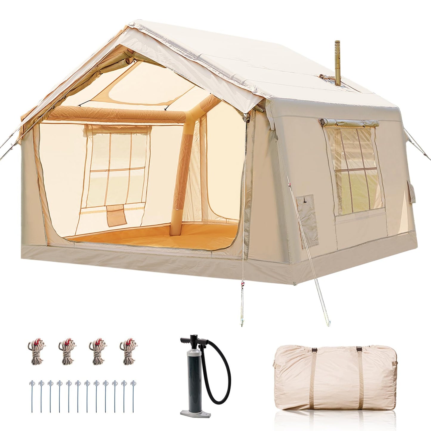 Inflatable Tents for Camping, Blow Up Tent for Camping Adults 4-6 People, Inflatable Hot Tent with Stove Jack & AC Ports, Glamping Tents for Outdoors, Easy Setup with Air Pump