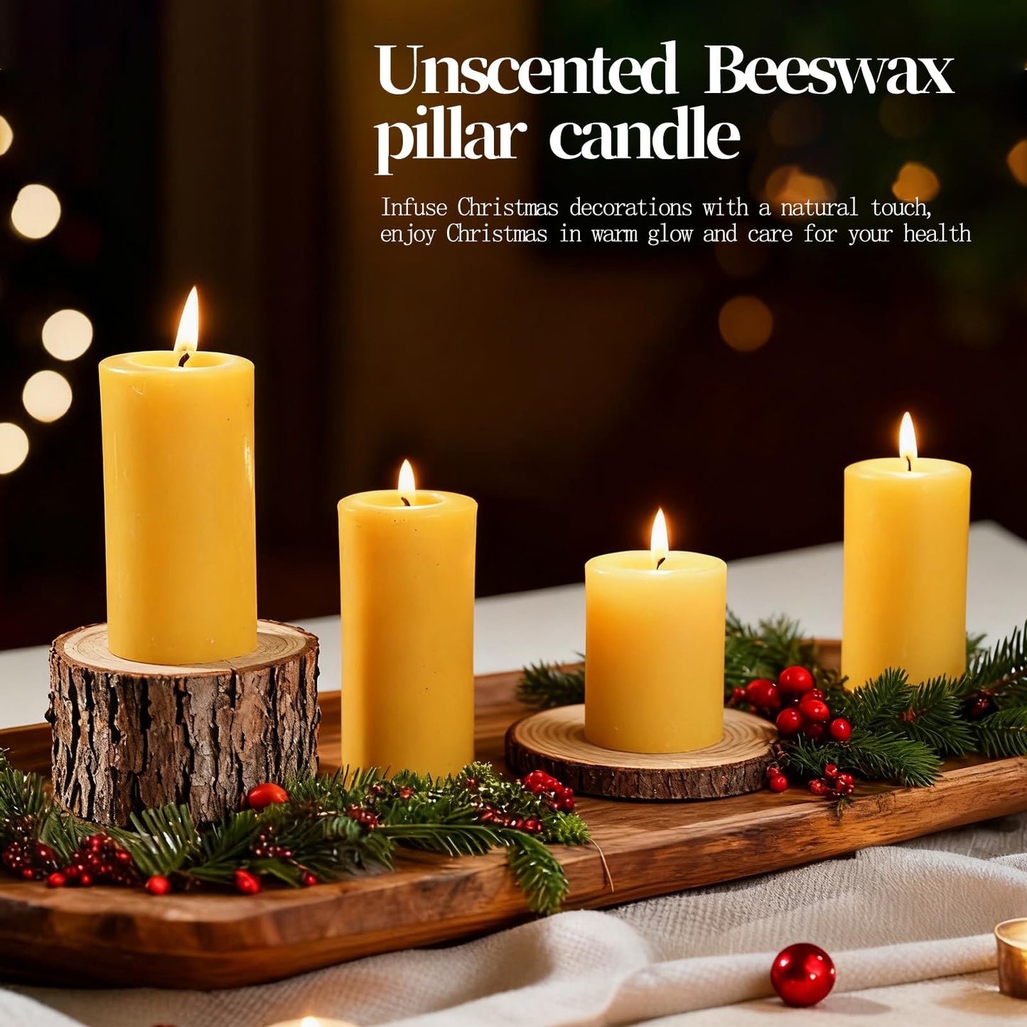 Beeswax Pillar Candles Set of 2, 70 Hours Long Burning, 100% Natural Beeswax Candles for Emergency, Pure Bees Wax for Home, Smokeless & Dripless