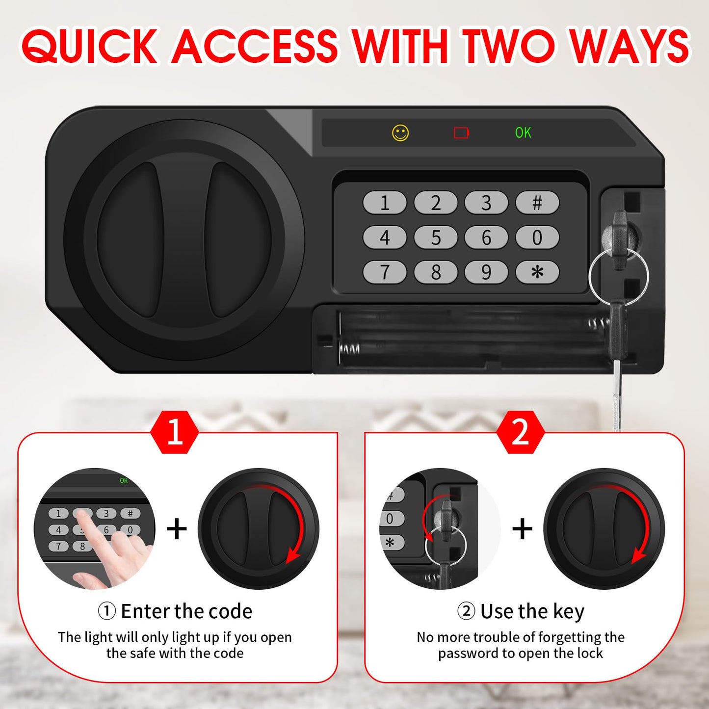 3.4 Cub Large Safes for Home Use Fire and Water Proof, Anti-Theft Digital Security Safe Box with Electronic Keypad and Key, Fire Proof Safe for Home Documents Firearm Medicine Money Valuables
