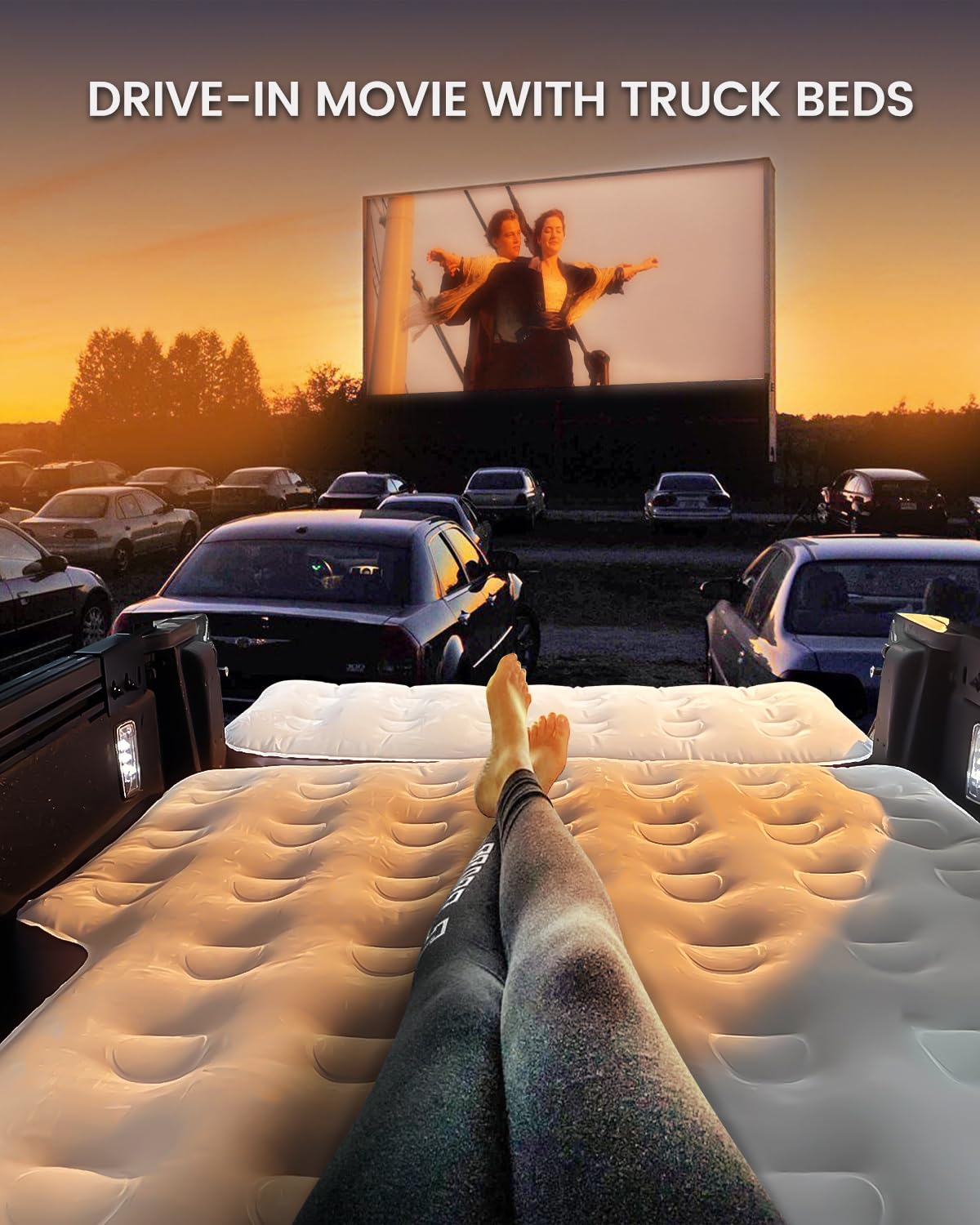 Inflatable Truck Bed Mattress for Tacoma Truck Air Mattress 5ft-5.5ft for Mid-Size Pickup with Detachable Tailgate Extension, Honda Ridgeline Jeep Gladiator JT,Space-Optimized Design, Built in Pump