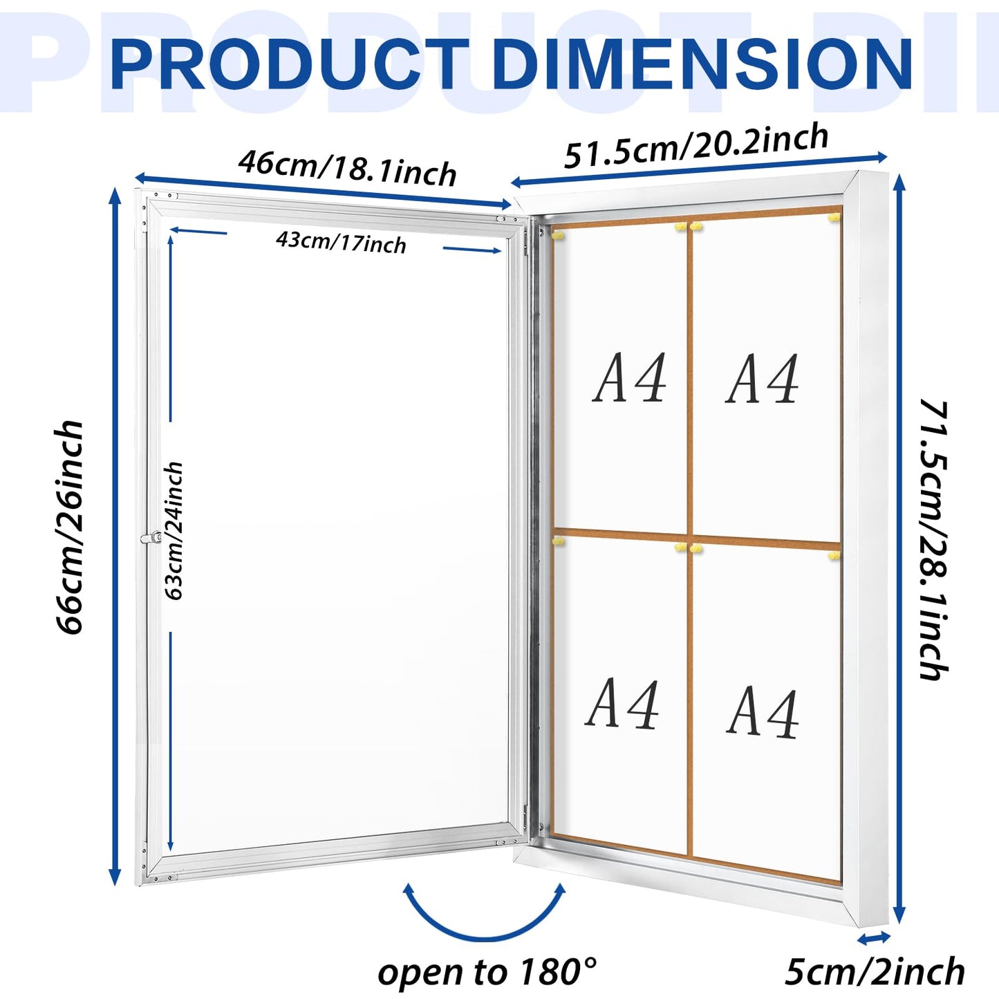 SWANCROWN Enclosed Cork Bulletin Board, Outdoor Bulletin Board Weatherproof with Acrylic Door and Keys, Wall-Mounted Notice Case, 28x20 Inches
