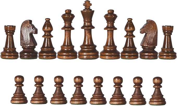 Vamslove Wooden Heavy Weighted Chess Pieces Only-3.8'' King-Extra 2 Queens-34 Wood Tournament Chessmen for Chess SetVelvet Storage Bags Included